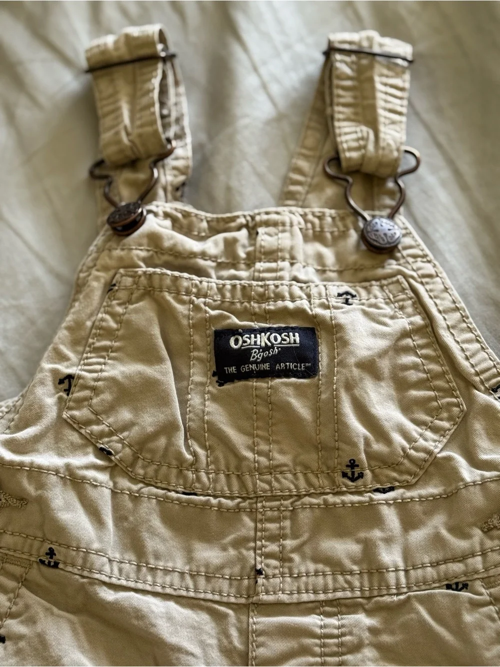 NWOT OshKosh BGosh Khaki Anchor Shortall Overalls Baby Boy Nautical 6M